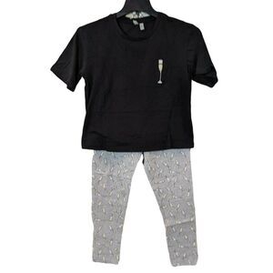 Asos Womens Size 4 Black Gray Champagne Glass Short Sleeve Pajama Top Bottom Set